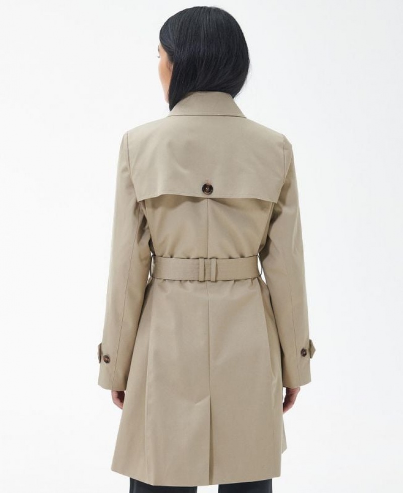 Cream Women Barbour Short Greta Showerproof Trench Coat | US-3780JUCYQ