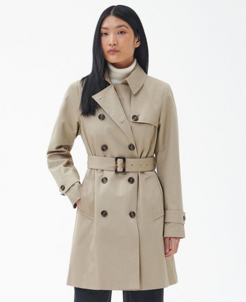 Cream Women Barbour Short Greta Showerproof Trench Coat | US-3780JUCYQ