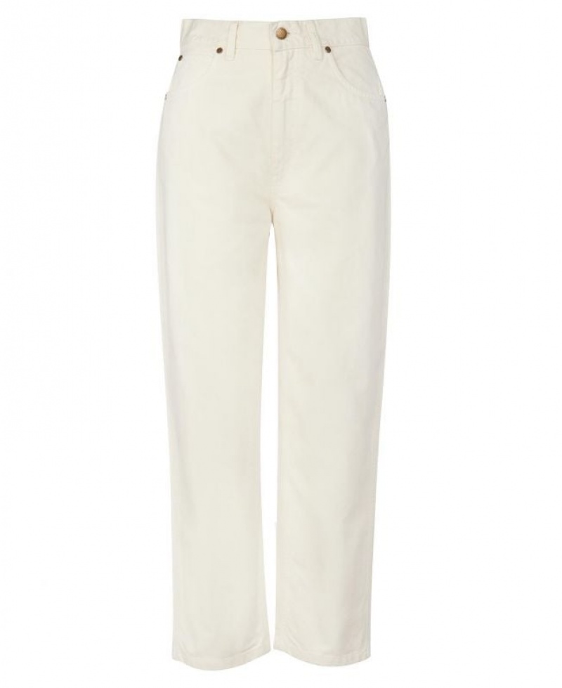 Cream Women Barbour Westbury Barrel Leg Jeans | US-1945BDXPZ