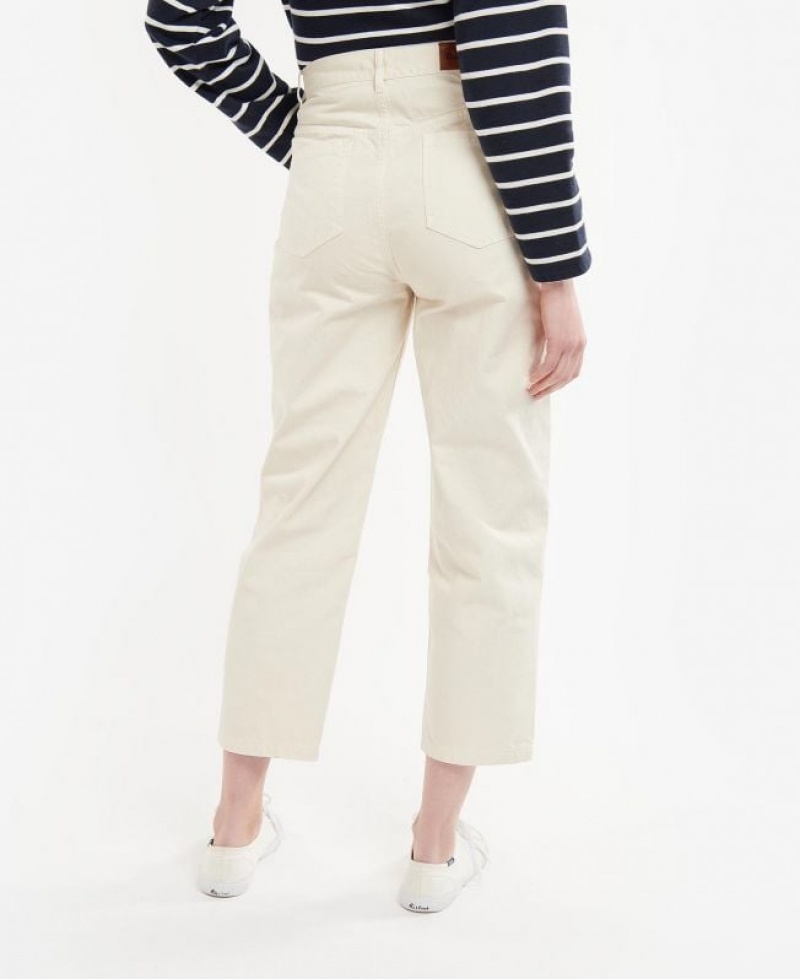 Cream Women Barbour Westbury Barrel Leg Jeans | US-1945BDXPZ