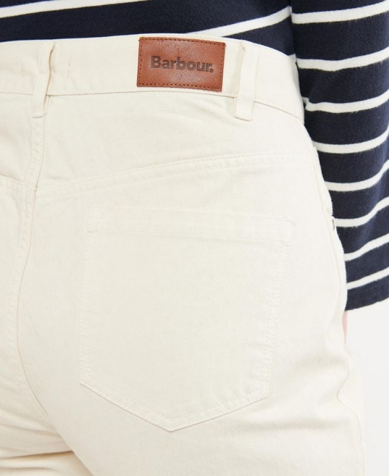 Cream Women Barbour Westbury Barrel Leg Jeans | US-1945BDXPZ