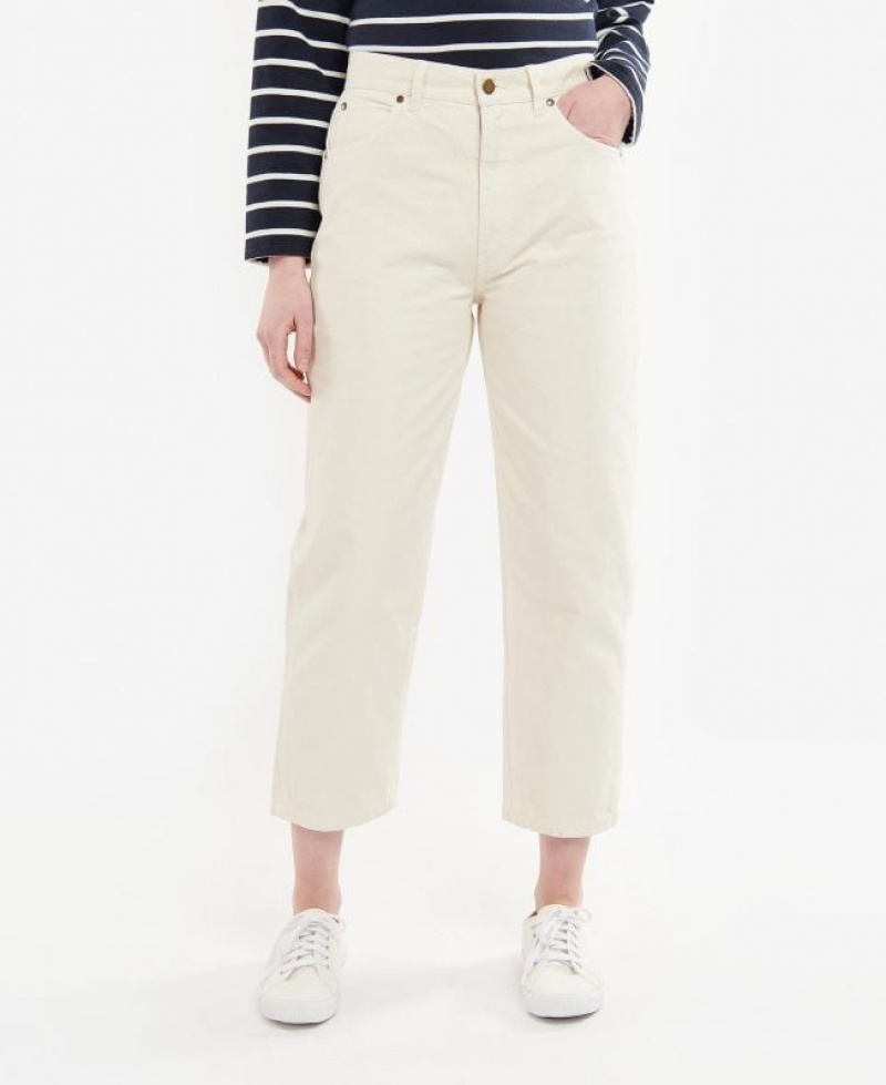 Cream Women Barbour Westbury Barrel Leg Jeans | US-1945BDXPZ