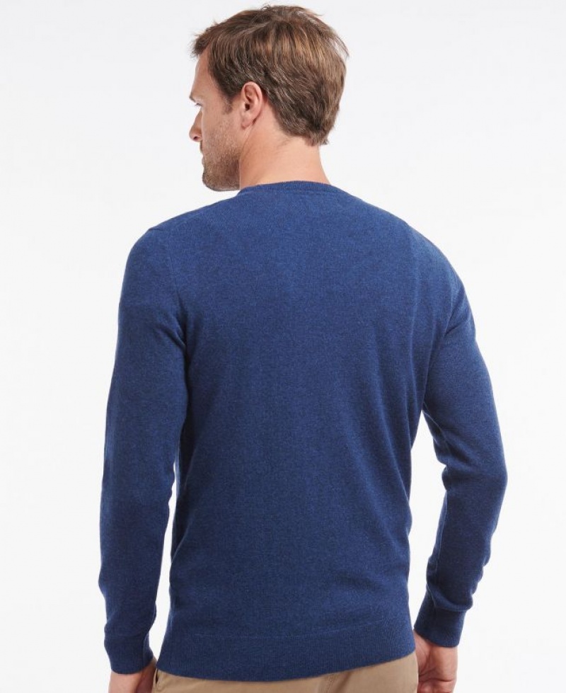 Dark Blue Men Barbour Essential Lambswool Crew Neck Sweatshirt | US-9503HGBSJ