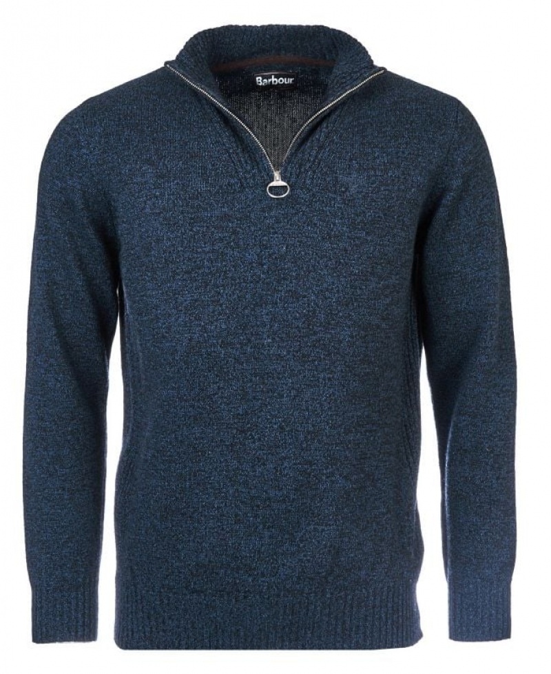 Dark Blue Men Barbour Essential Lambswool Half Zip Sweater | US-6708KBTLR