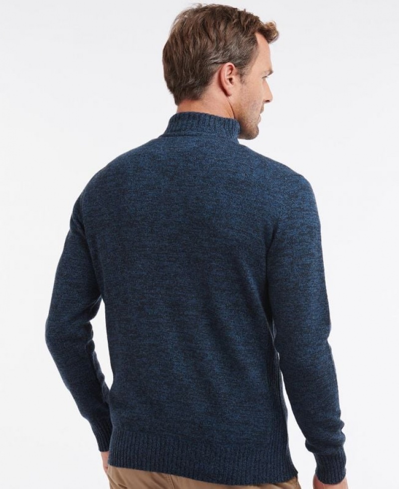 Dark Blue Men Barbour Essential Lambswool Half Zip Sweater | US-6708KBTLR