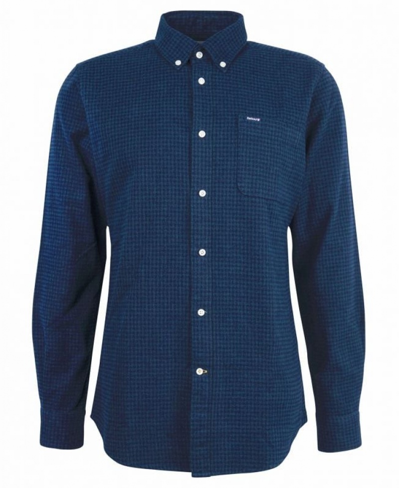 Dark Blue Men Barbour Geston Tailored Shirts | US-7495ASMNR