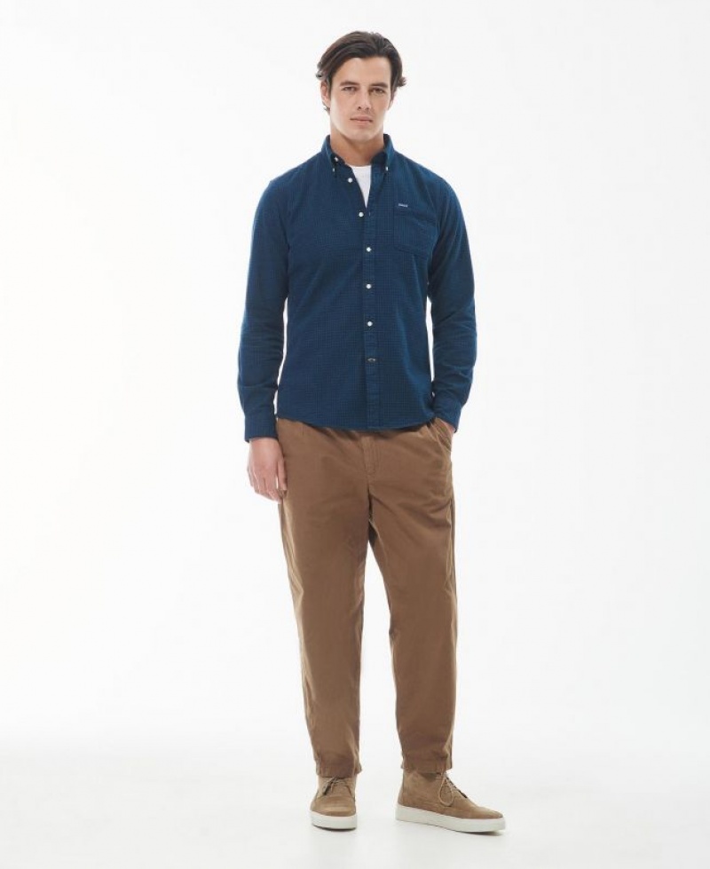 Dark Blue Men Barbour Geston Tailored Shirts | US-7495ASMNR