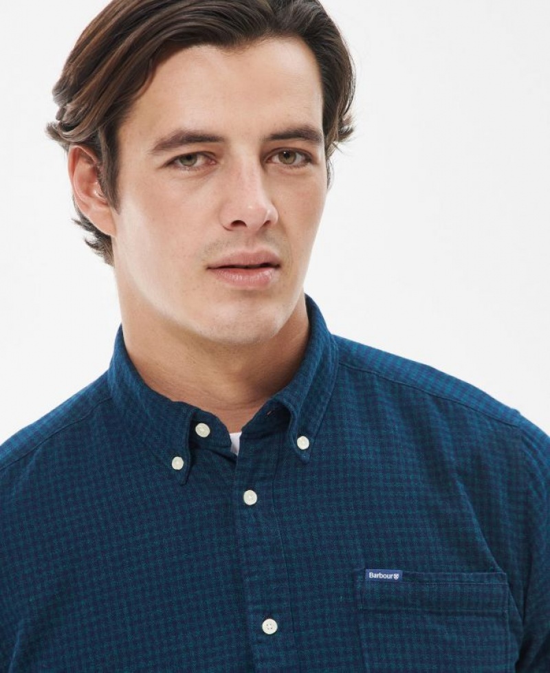 Dark Blue Men Barbour Geston Tailored Shirts | US-7495ASMNR