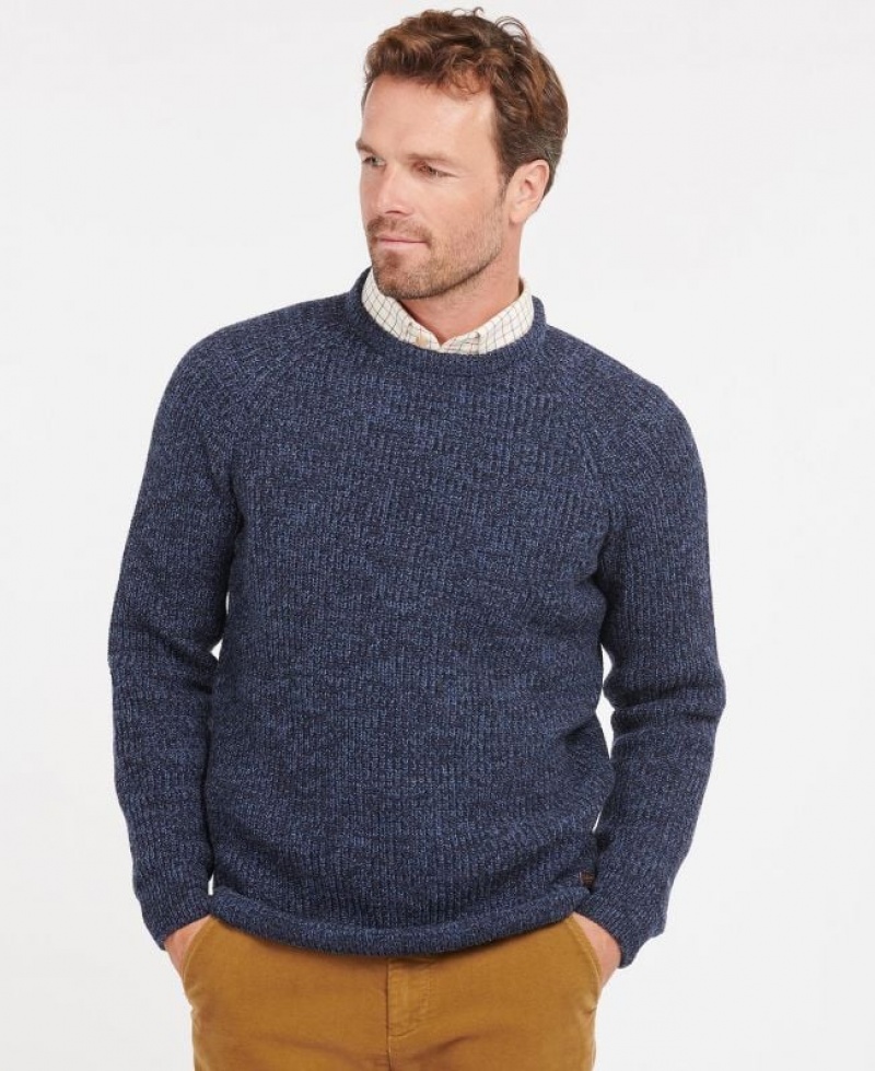 Dark Blue Men Barbour Horseford Crew Neck Sweater | US-1935WKRPB