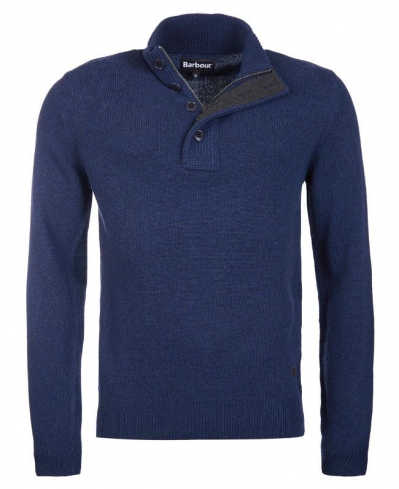 Dark Blue Men Barbour Patch Half Zip Sweater | US-4589PAJCV