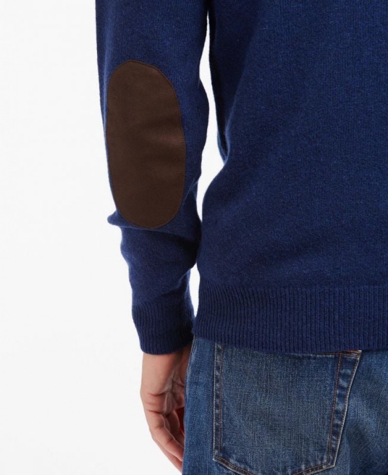 Dark Blue Men Barbour Patch Half Zip Sweater | US-4589PAJCV