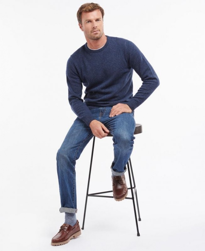 Dark Blue Men Barbour Tisbury Crew Neck Sweater | US-4062XGOJB