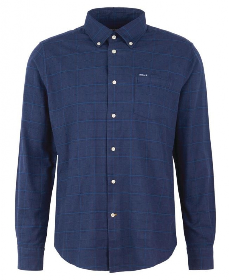 Dark Blue Men Barbour Trundell Tailored Shirts | US-1402VMIXF