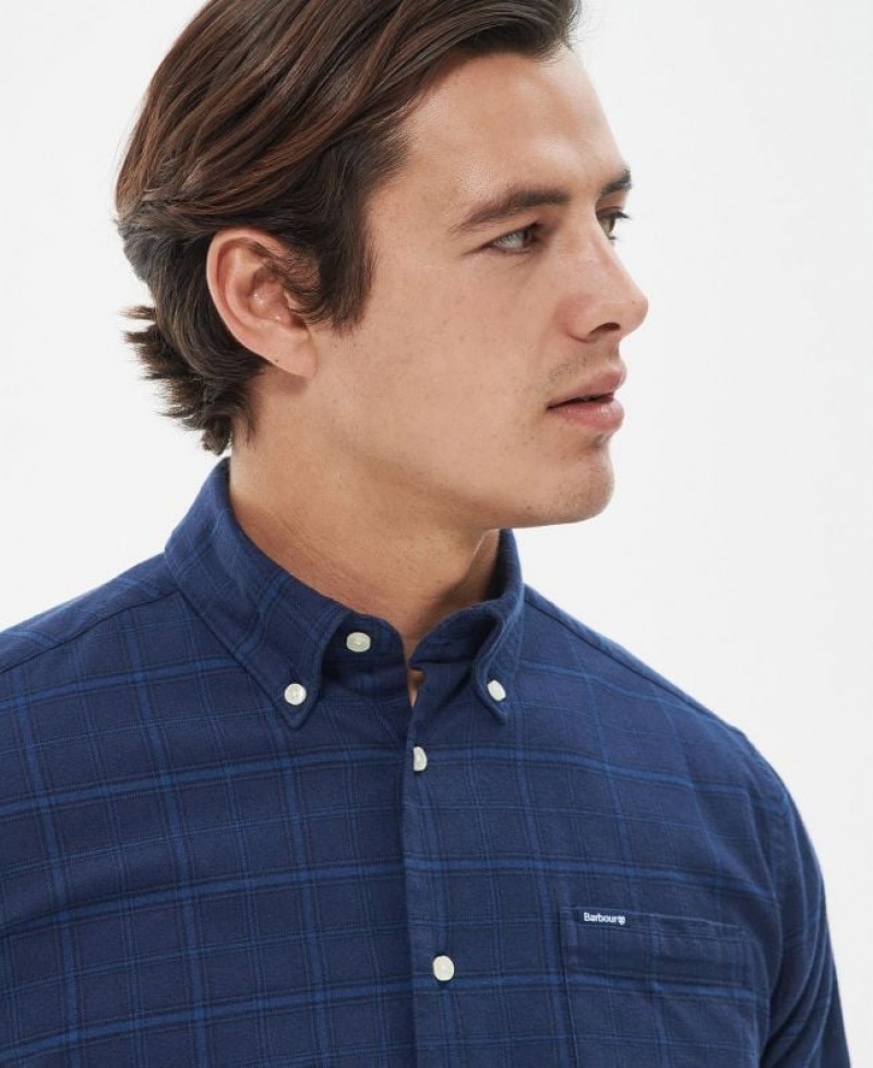 Dark Blue Men Barbour Trundell Tailored Shirts | US-1402VMIXF