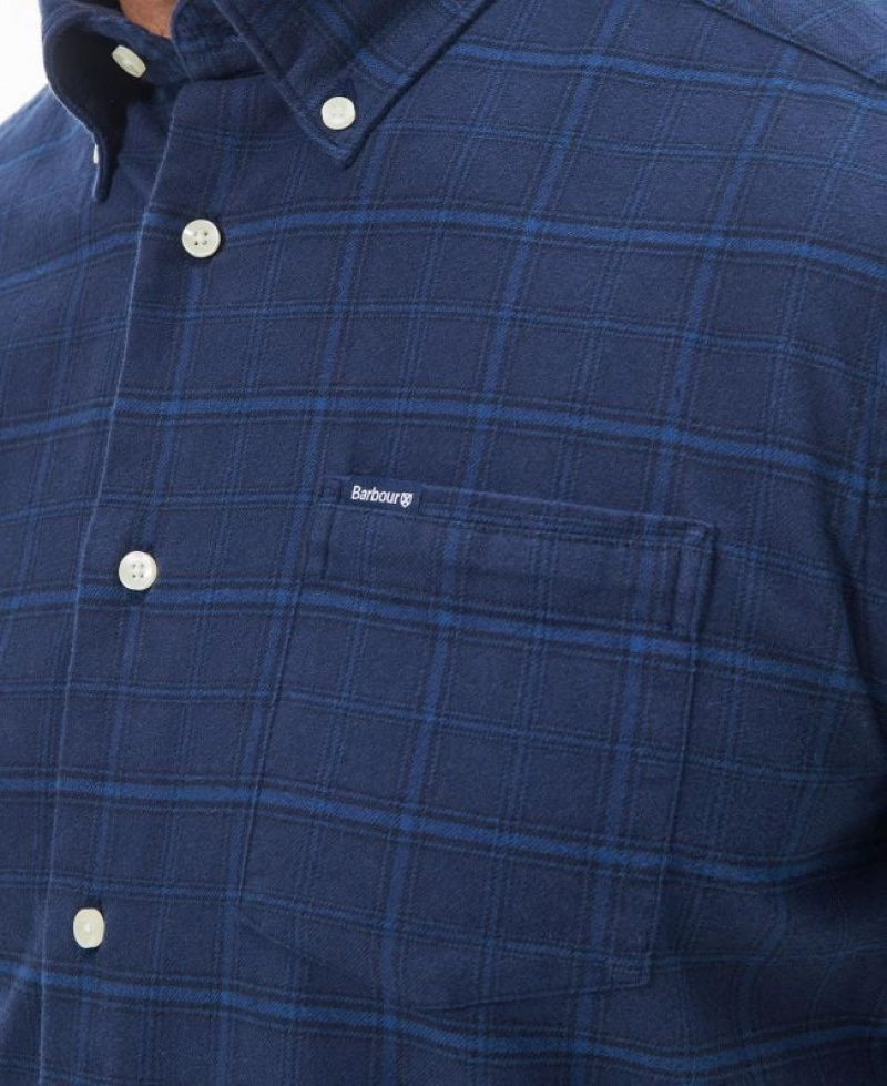 Dark Blue Men Barbour Trundell Tailored Shirts | US-1402VMIXF