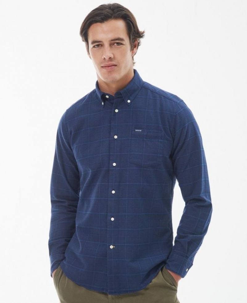 Dark Blue Men Barbour Trundell Tailored Shirts | US-1402VMIXF