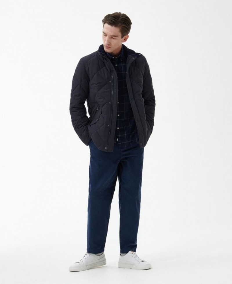 Dark Blue Men Barbour Winter Chelsea Quilted Jacket | US-3790IDFWG