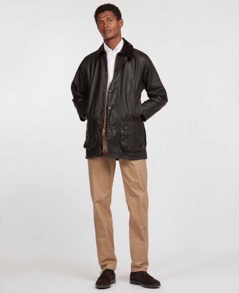 Dark Brown Men Barbour Beaufort® Waxed Jacket | US-6045GZVQS