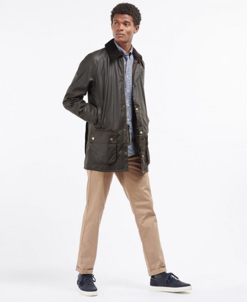 Dark Brown Men Barbour Beausby Waxed Jacket | US-7405NLJYS