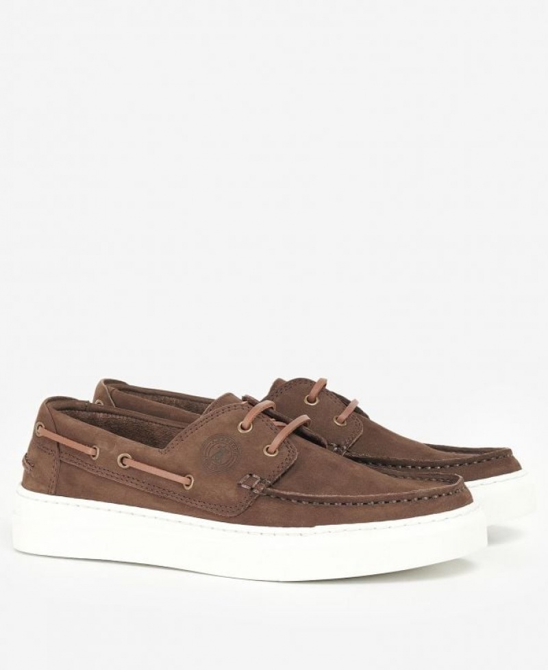 Dark Brown Men Barbour Bosun Boat Shoes | US-7861WRFPB