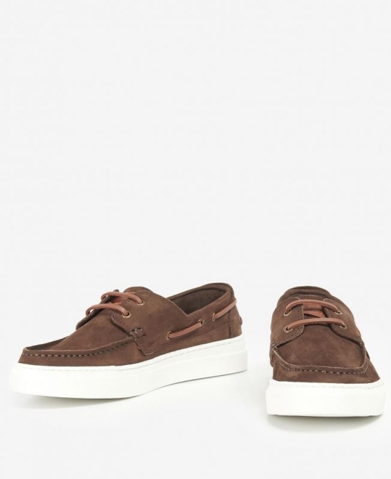 Dark Brown Men Barbour Bosun Boat Shoes | US-7861WRFPB