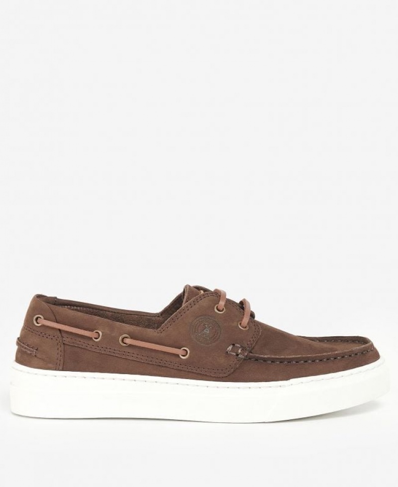 Dark Brown Men Barbour Bosun Boat Shoes | US-7861WRFPB