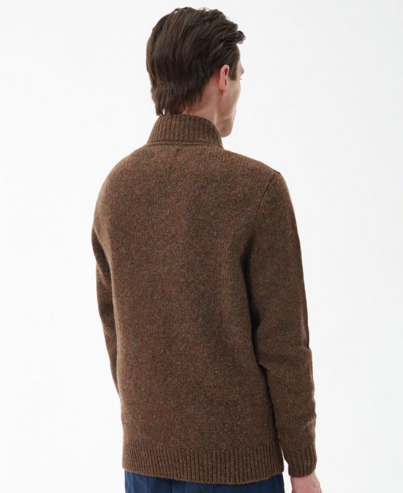 Dark Brown Men Barbour Calder Half Zip Sweater | US-4517GOQBD