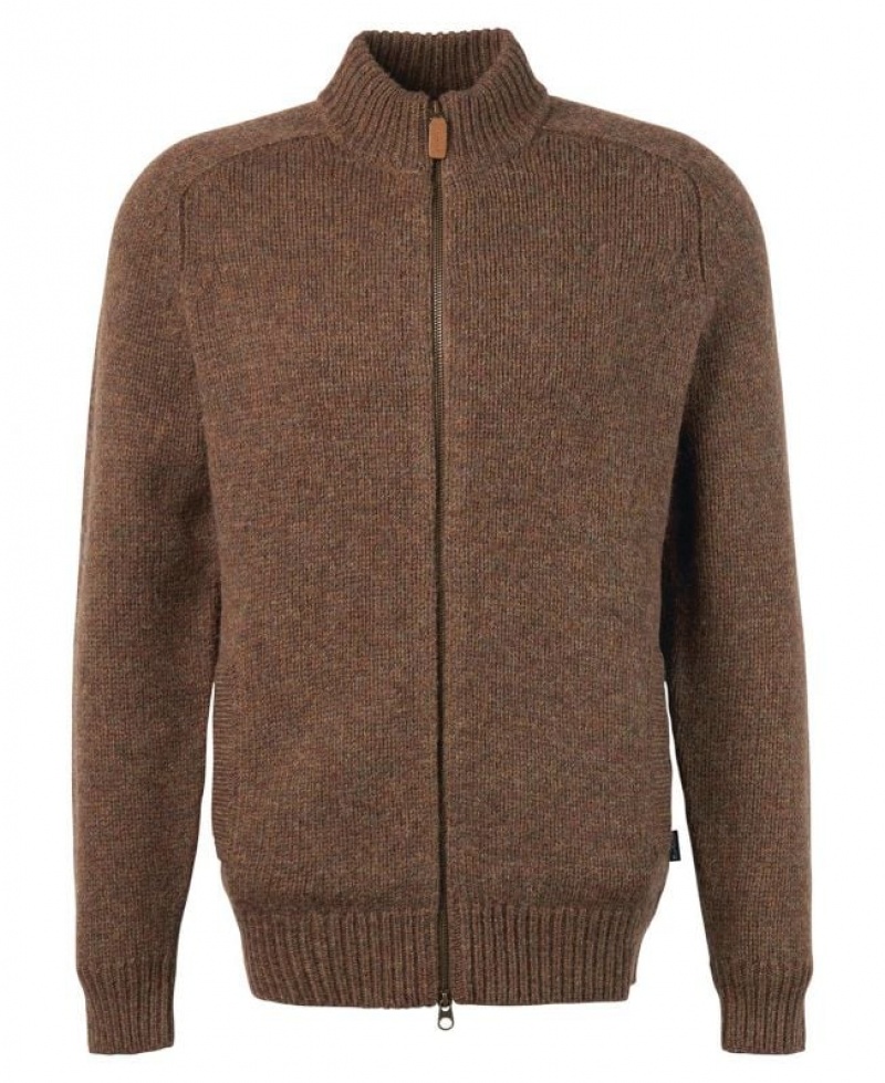 Dark Brown Men Barbour Calder Zip Through Sweater | US-7618QULRF