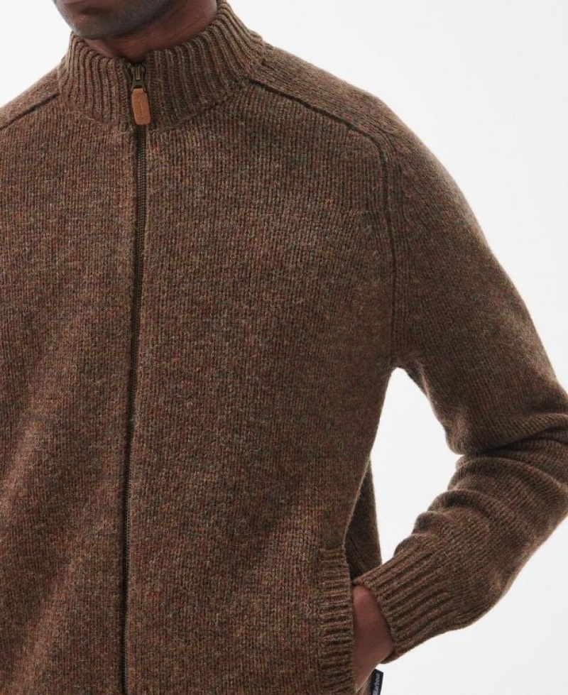 Dark Brown Men Barbour Calder Zip Through Sweater | US-7618QULRF