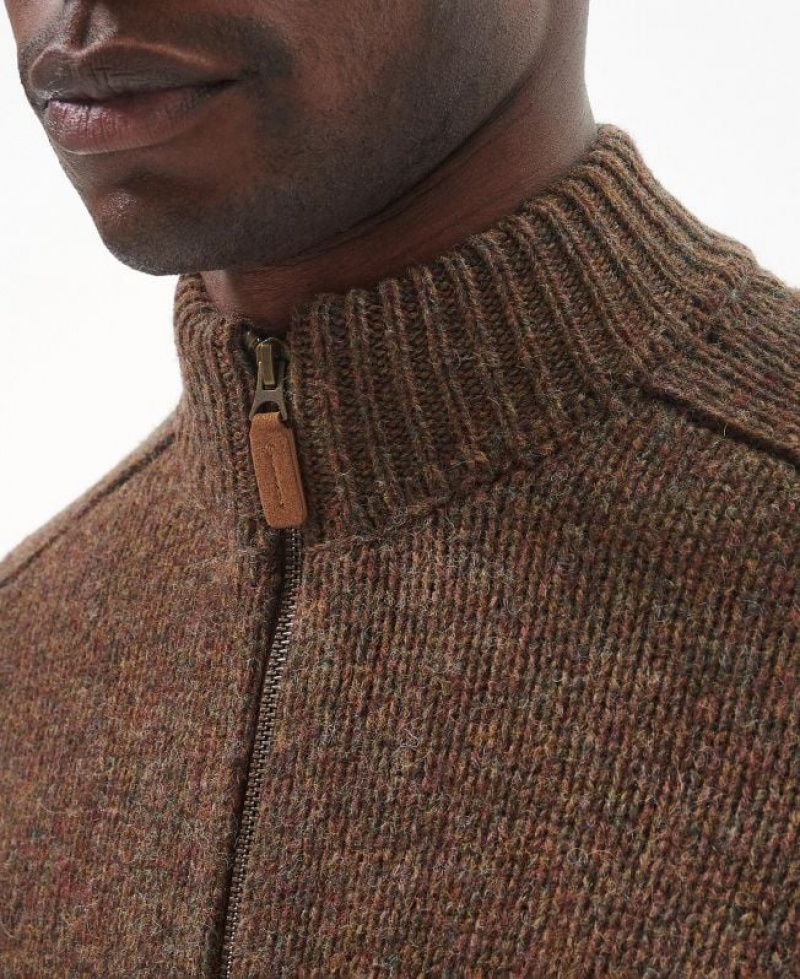 Dark Brown Men Barbour Calder Zip Through Sweater | US-7618QULRF