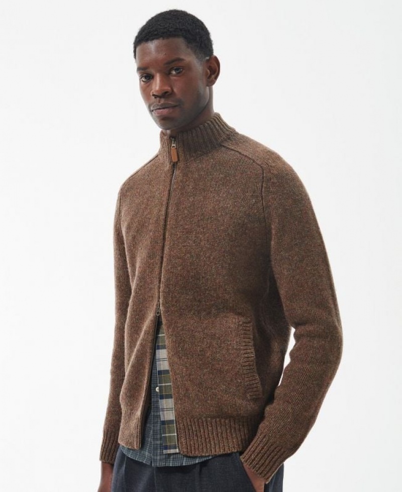 Dark Brown Men Barbour Calder Zip Through Sweater | US-7618QULRF