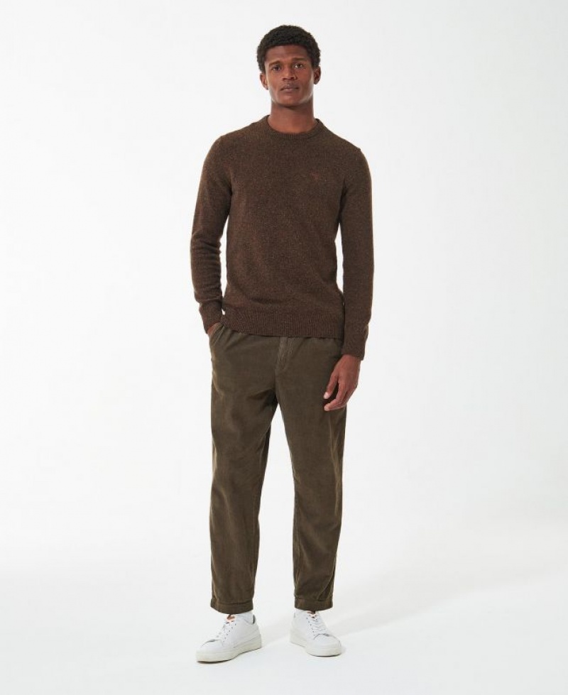 Dark Brown Men Barbour Essential Tisbury Crew-Neck Sweatshirt | US-6407OKHIA