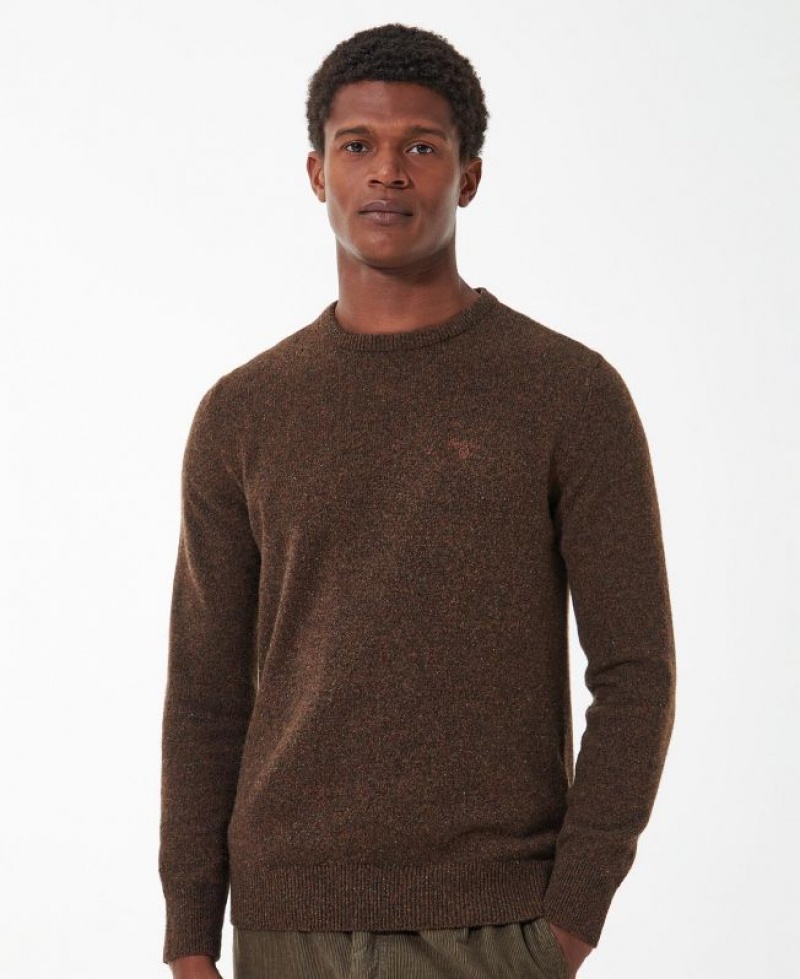 Dark Brown Men Barbour Essential Tisbury Crew-Neck Sweatshirt | US-6407OKHIA