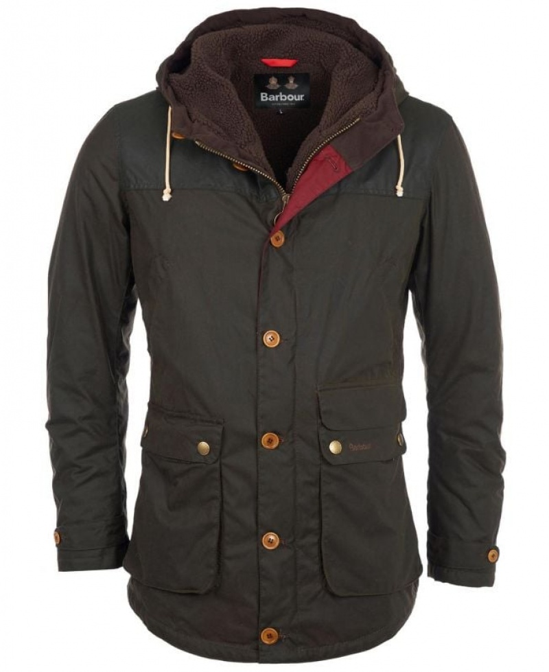 Dark Brown Men Barbour Game Waxed Cotton Parka Jacket | US-4891NVWPX