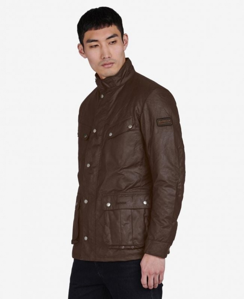 Dark Brown Men Barbour International Duke Waxed Jacket | US-3948SXFCG