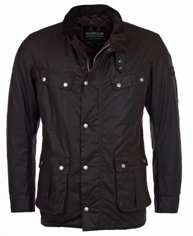 Dark Brown Men Barbour International Duke Waxed Jacket | US-0832CHLPV