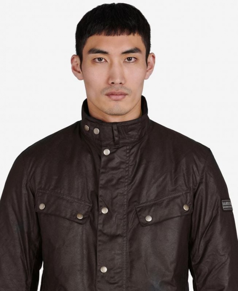 Dark Brown Men Barbour International Duke Waxed Jacket | US-0832CHLPV