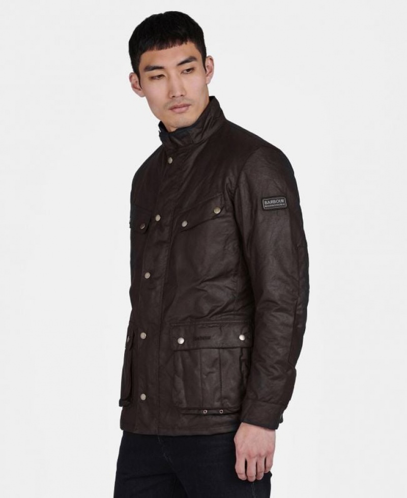 Dark Brown Men Barbour International Duke Waxed Jacket | US-0832CHLPV