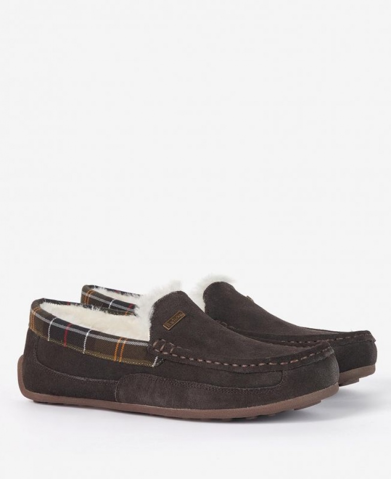 Dark Brown Men Barbour Martin Slippers | US-8659JZDOE