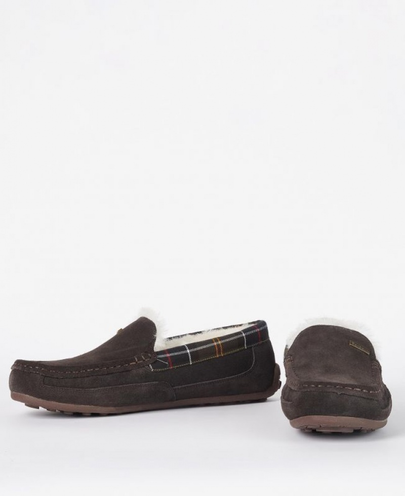 Dark Brown Men Barbour Martin Slippers | US-8659JZDOE