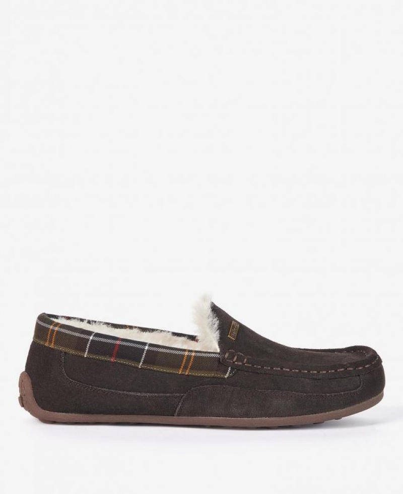 Dark Brown Men Barbour Martin Slippers | US-8659JZDOE