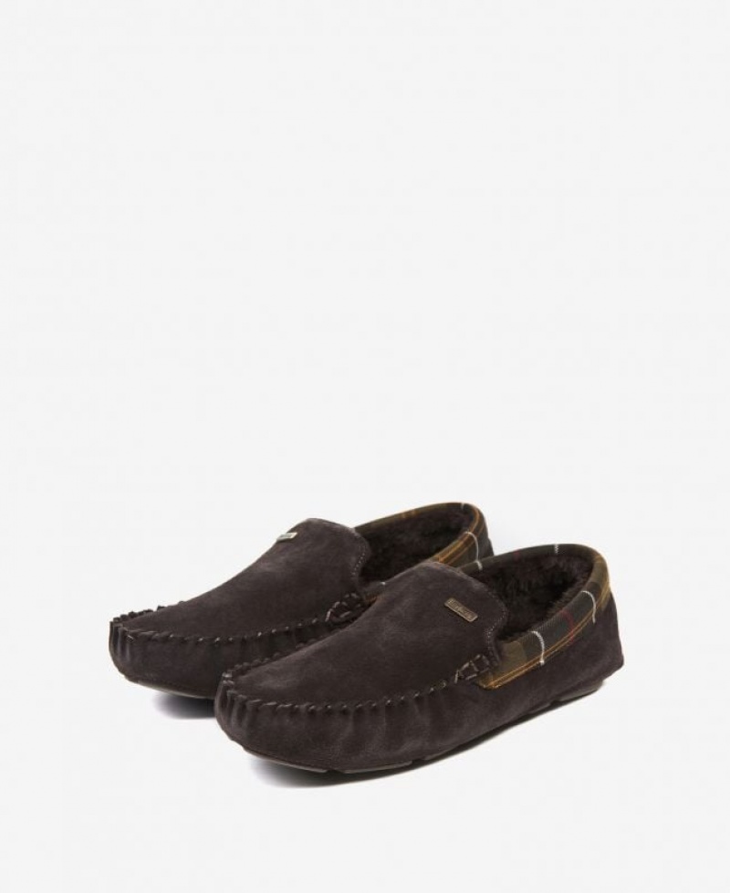 Dark Brown Men Barbour Monty Slippers | US-3862GNSBH