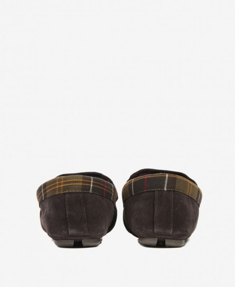 Dark Brown Men Barbour Monty Slippers | US-3862GNSBH