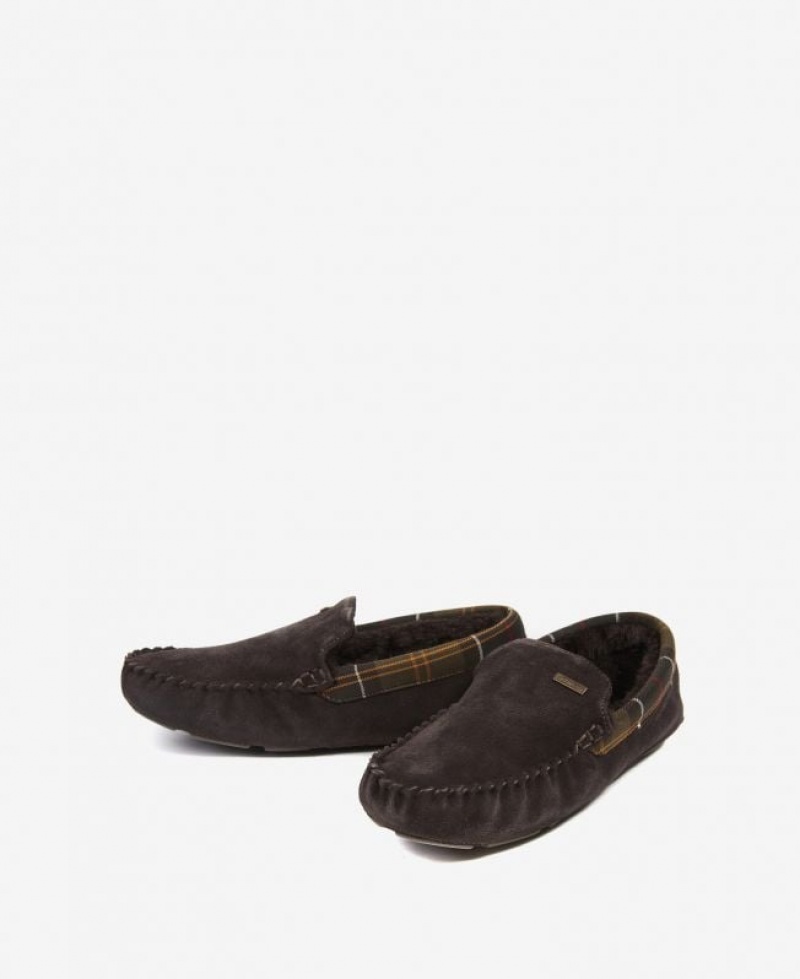 Dark Brown Men Barbour Monty Slippers | US-3862GNSBH