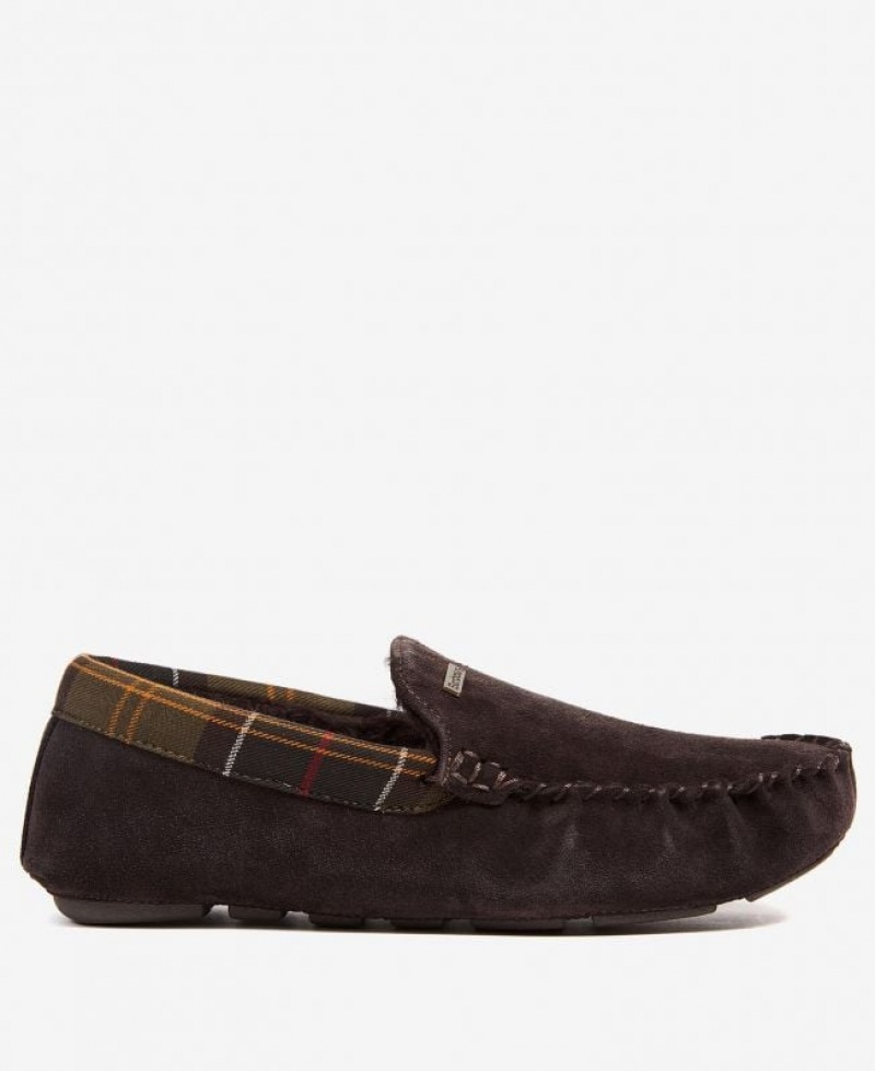 Dark Brown Men Barbour Monty Slippers | US-3862GNSBH