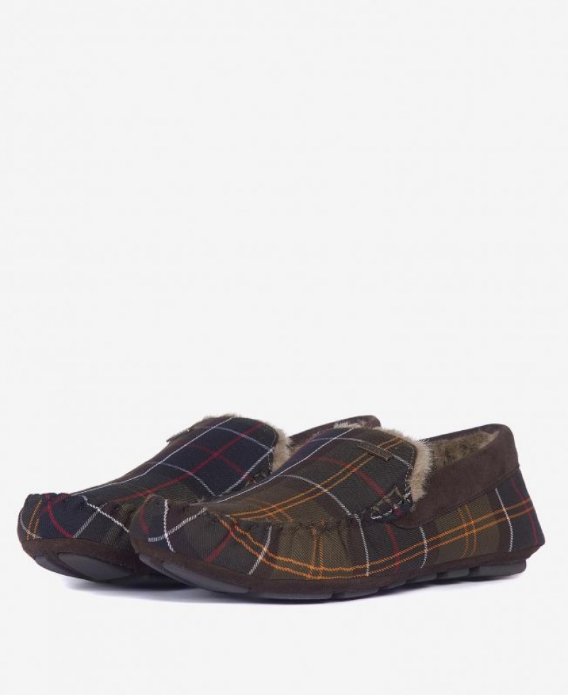 Dark Brown Men Barbour Monty Slippers | US-2085ZVFJW