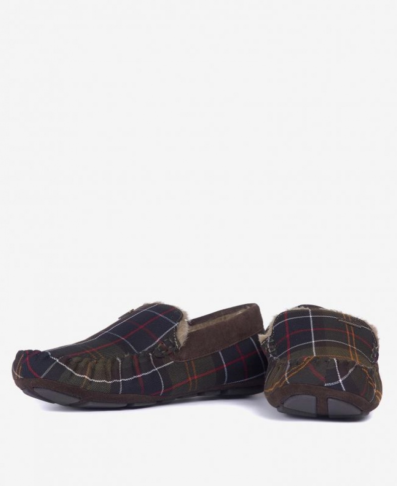 Dark Brown Men Barbour Monty Slippers | US-2085ZVFJW