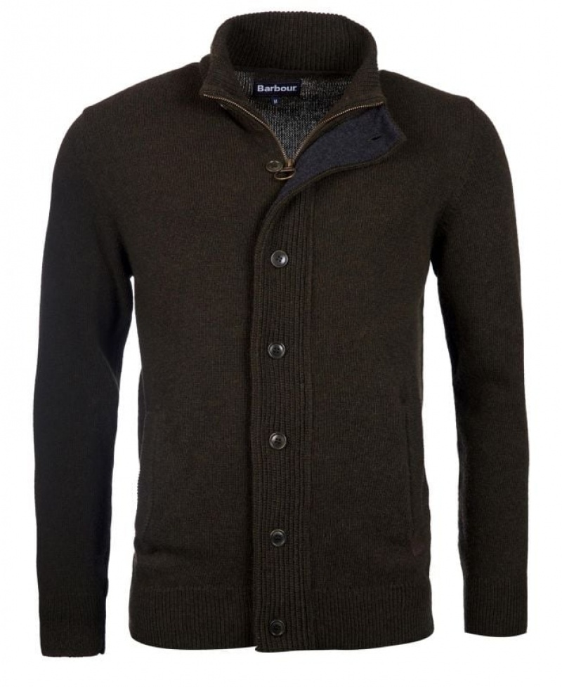 Dark Brown Men Barbour Patch Zip Thru Sweater | US-3698WDKBC