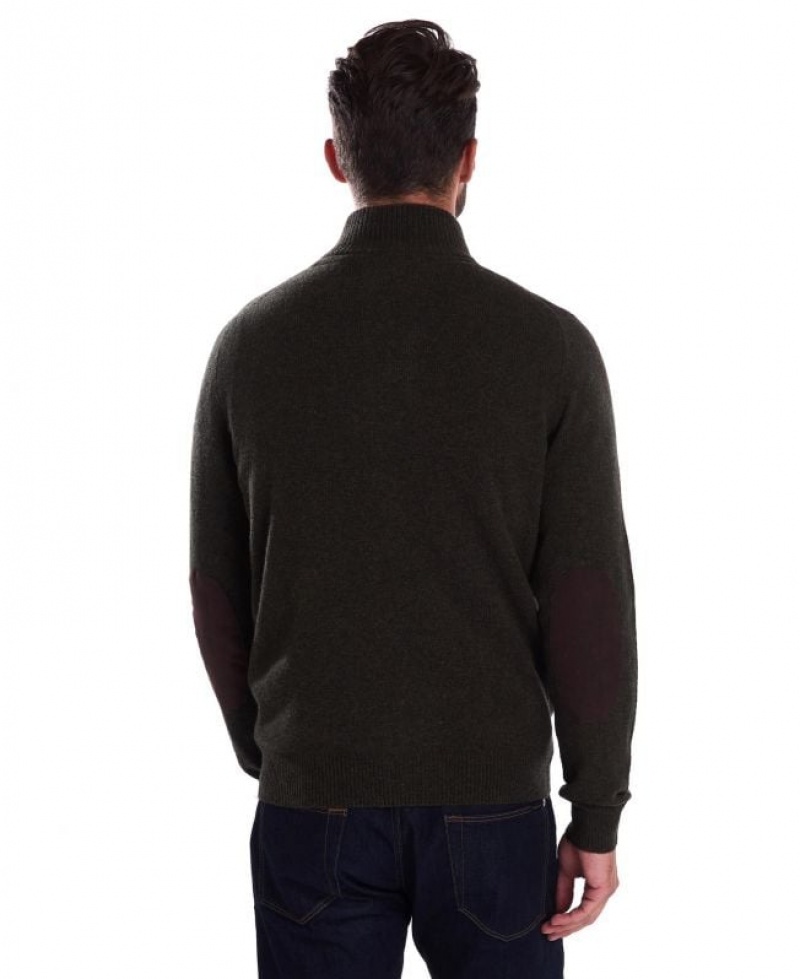 Dark Brown Men Barbour Patch Zip Thru Sweater | US-3698WDKBC