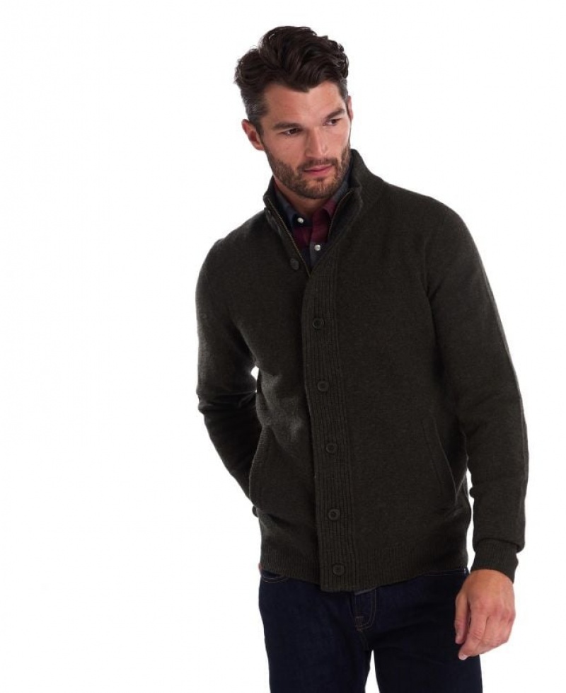 Dark Brown Men Barbour Patch Zip Thru Sweater | US-3698WDKBC